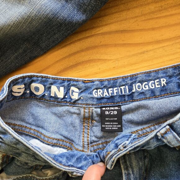 SONG Y2K Women Graffiti Denim Jogger Art Jeans Size 9 Graphic Grunge Punk Skater - Picture 6 of 6